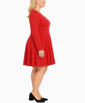 Plus Size Classic Long Sleeve Fit and Flare Dress