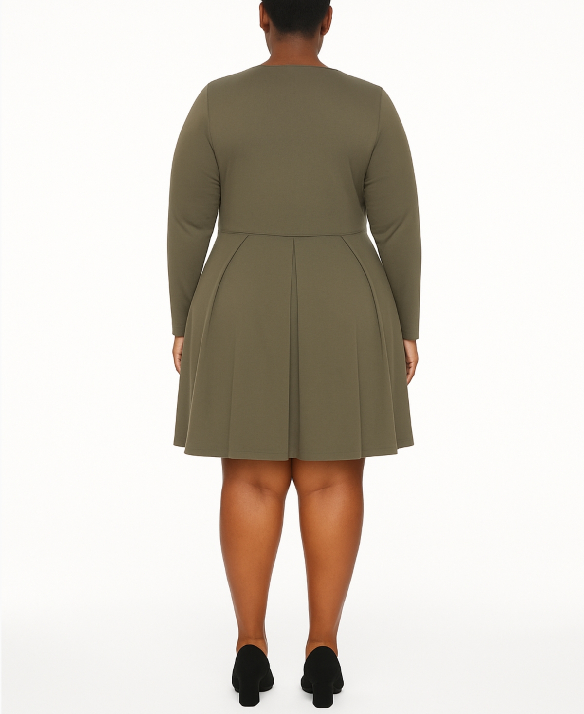 White Mark Plus Size Classic Long Sleeve Fit And Flare Dress In Gray