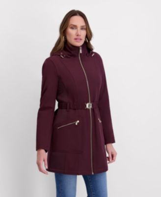 Women's Hooded, Metal Buckle Belted Softshell with Embossed Panels