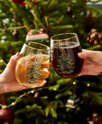 Christmas Tree Stemless Wine Glasses, Set of 4