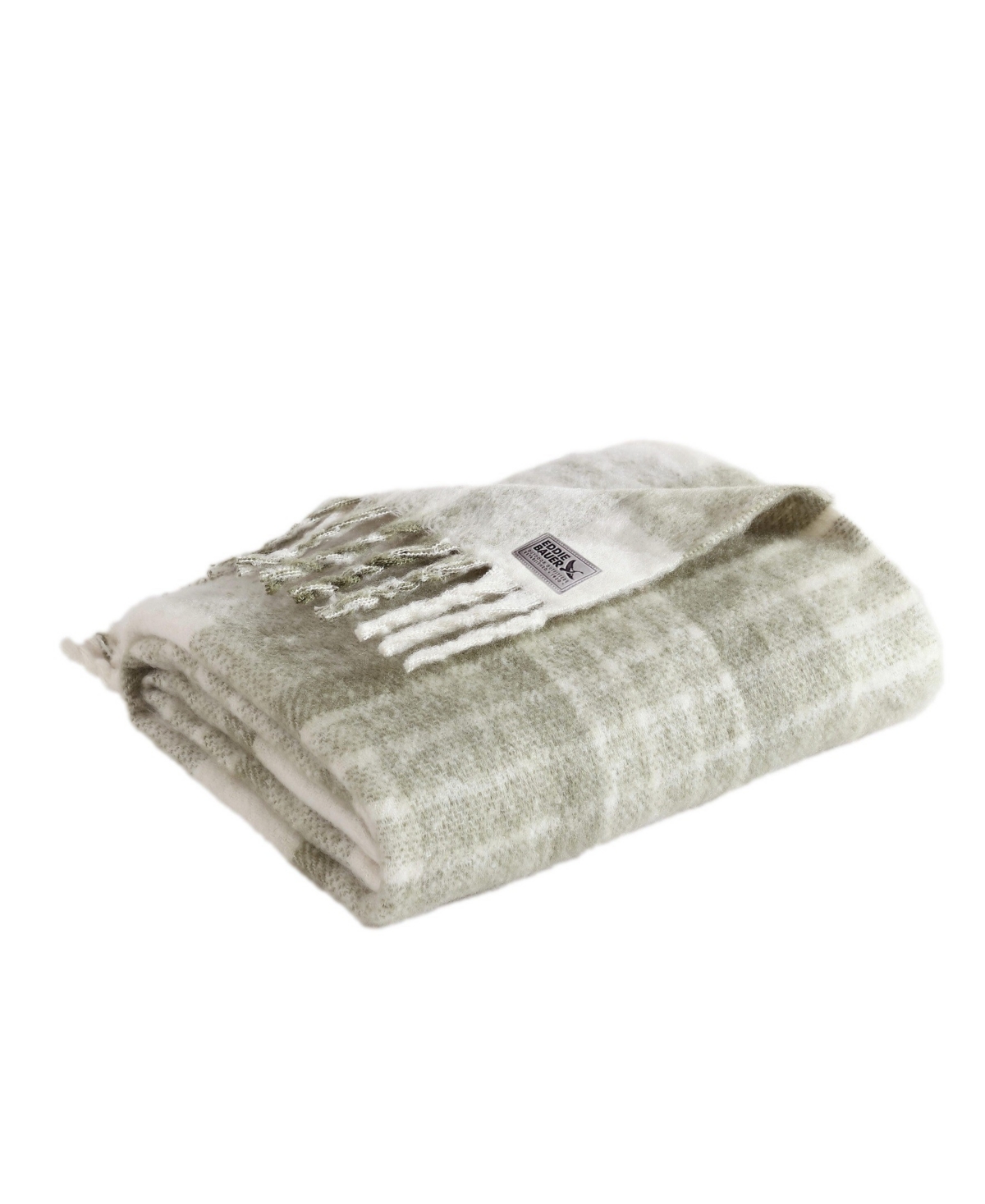 Eddie Bauer Plaid Faux Mohair Throw, 60" X 50" In Green