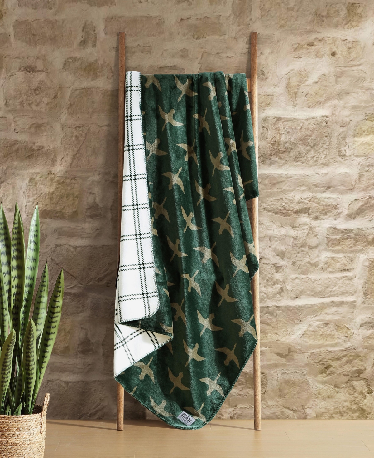 Eddie Bauer Printed Lush Flannel Throw, 70" X 60" In Green