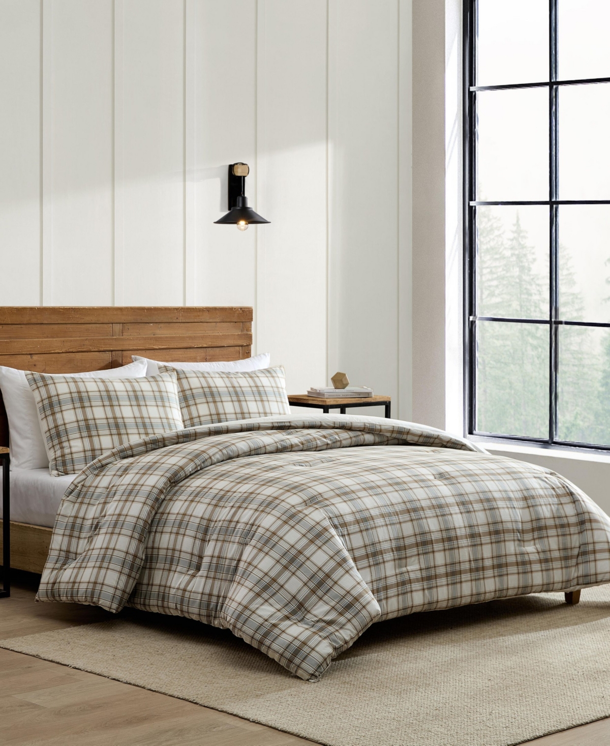 Eddie Bauer Ashland Plaid Cotton Reversible 3-pc. Comforter Set, King In White