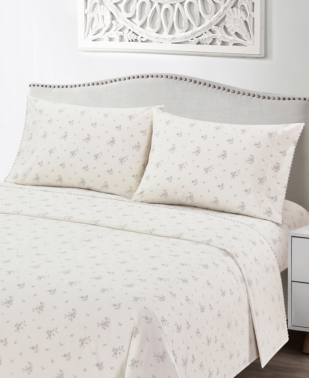 Sunham Callie Floral 200-thread Count 4-pc. Sheet Set, Queen In White