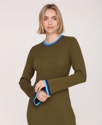 Women's Long Sleeve Ribbed Neck Maxi Dress