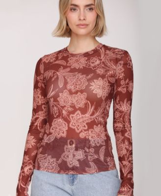 Women's Mesh Crew Neck Long Sleeve Top