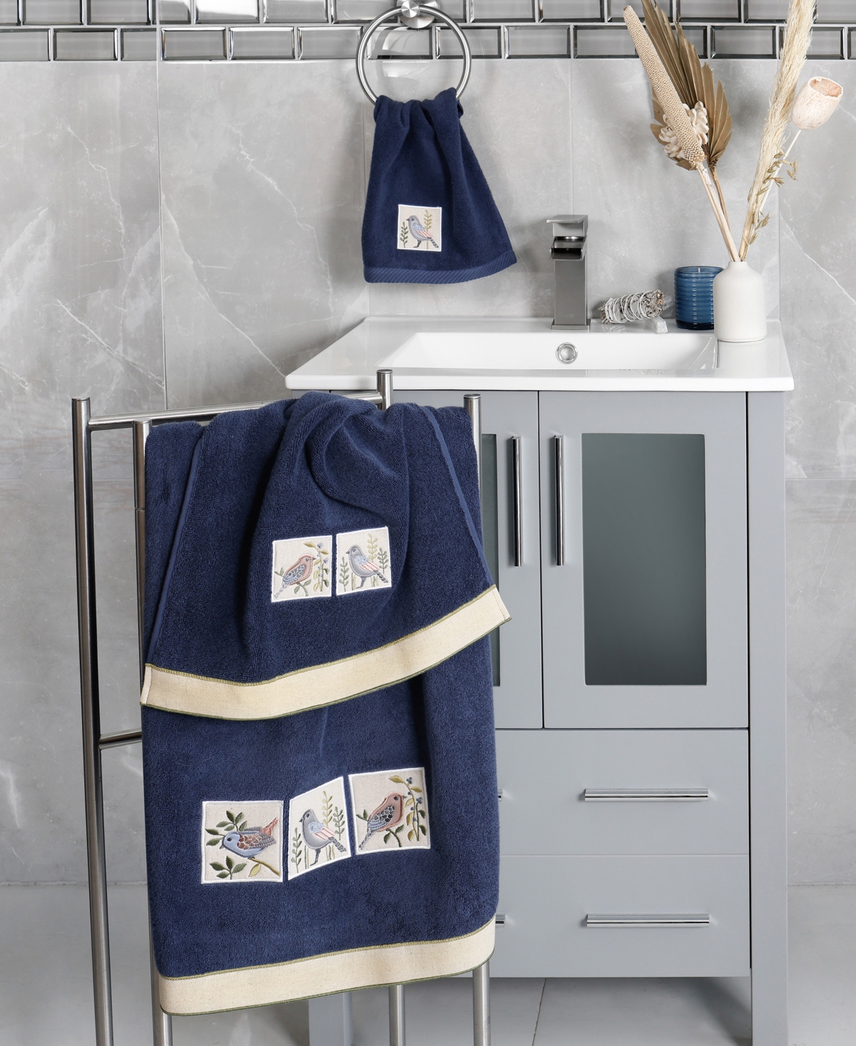 Linum Home Cotton Belinda Embellished 3-pc. Towel Set In Blue