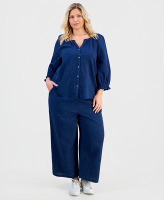 Plus Size High-Rise Pull-On Wide-Leg Pants