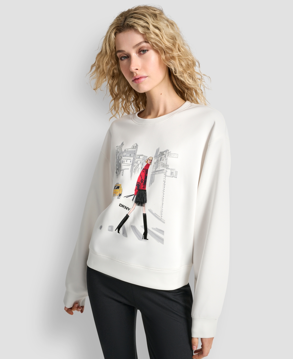 Dkny Women's Crossing Times Square Print Sweatshirt In White