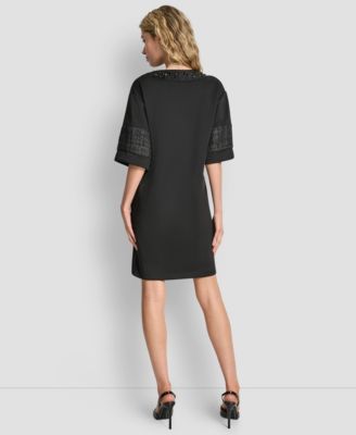 Women's Mix Media Short Sleeves Shift Dress