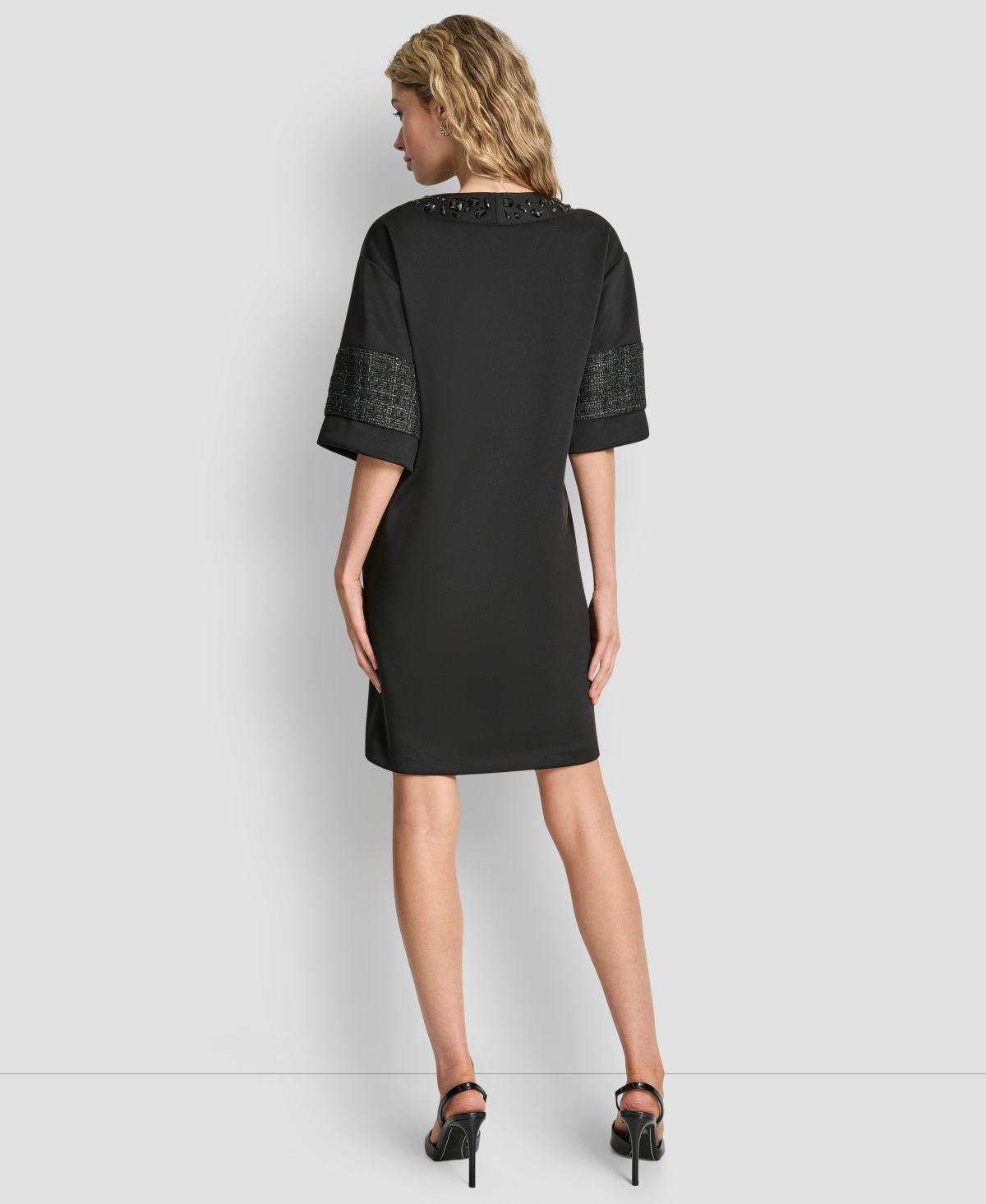 Dkny Women's Mix Media Short Sleeves Shift Dress
