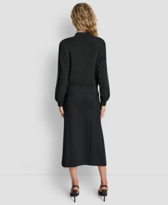 Women's Round Neck Double Weave Grommet Bomber Jacket