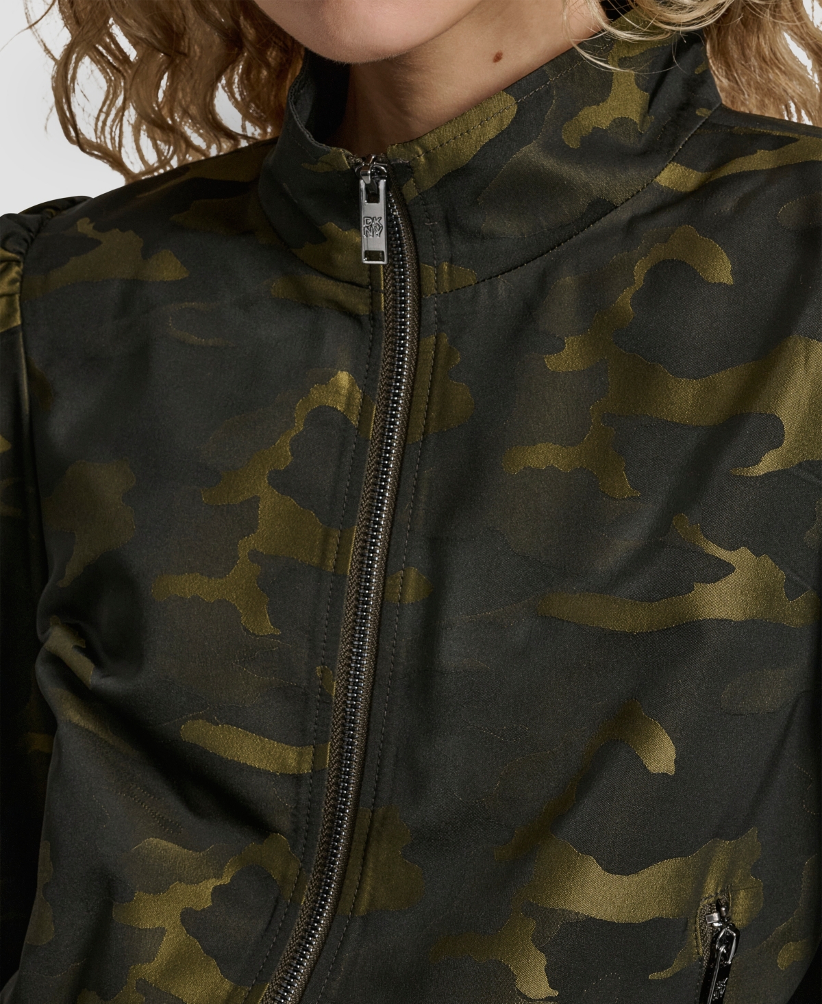 Dkny Women's Camo Jacquard Bomber 3/4-Sleeves Jacket