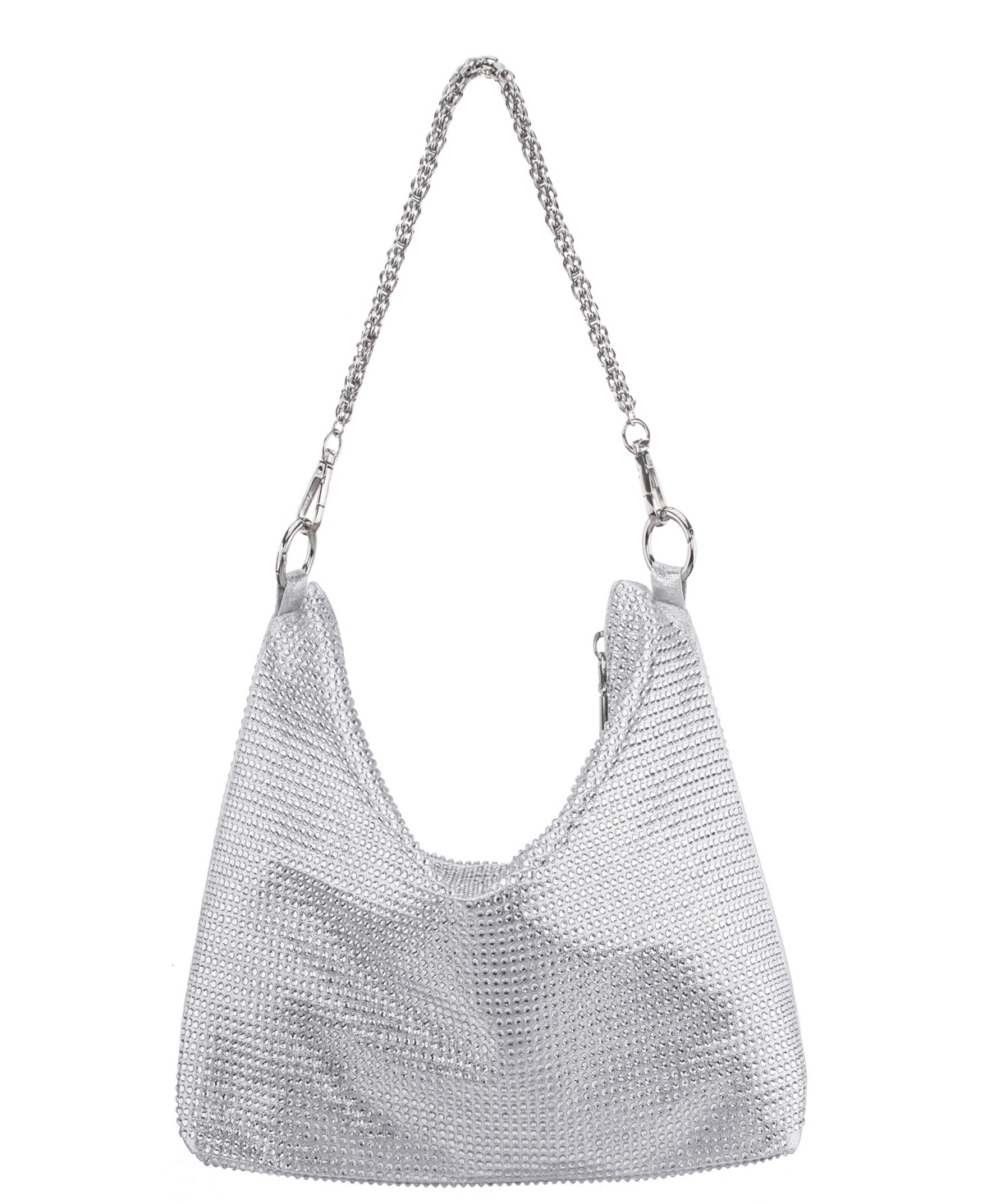 Nina Crystal Embellished Zipper Hobo Bag In Silver