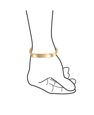 Solid Name Bar Plated ID Cuban Curb Chain Link Bracelet Yellow Gold Plated Brass