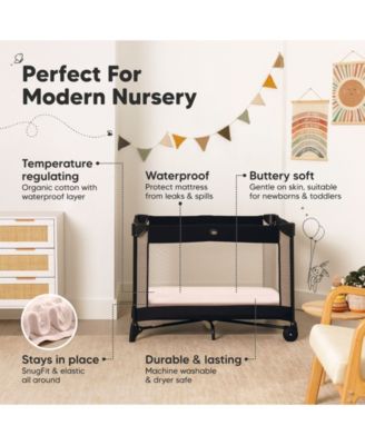 Soothe Waterproof Pack N Play Sheets for Girls, Boys, 2pk 38x26 Cotton Mini Crib Sheets Fitted, Soft, Breathable