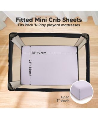 Soothe Waterproof Pack N Play Sheets for Girls, Boys, 2pk 38x26 Cotton Mini Crib Sheets Fitted, Soft, Breathable
