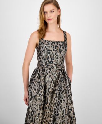 Women's Leopard Safari Jacquard Midi Dress