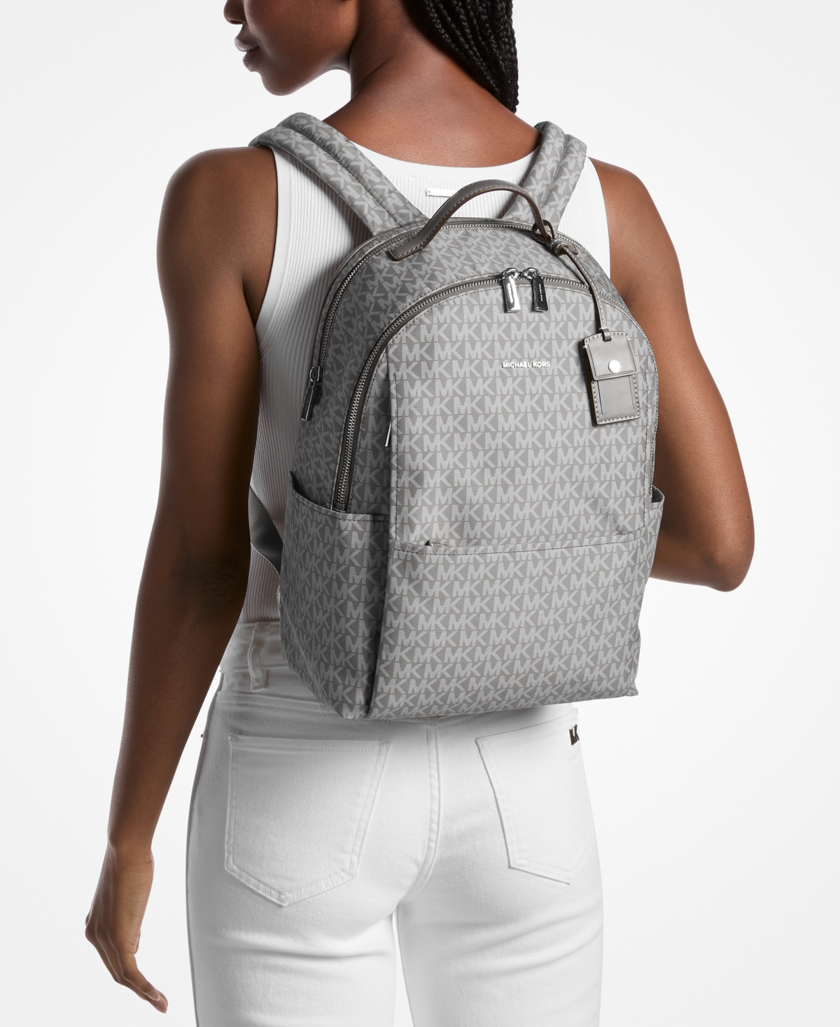 Michael Kors Sable Large Printed Signature Logo Backpack In Gray