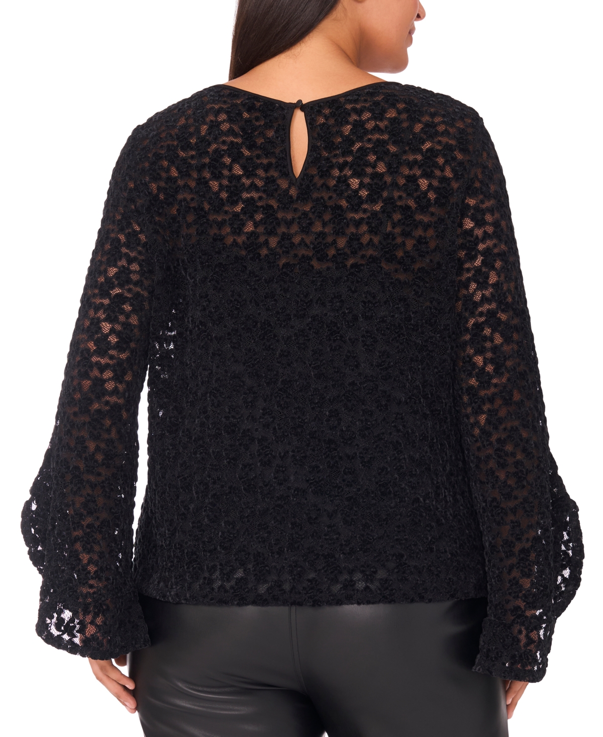 Vince Camuto Plus Size Long Ruffle Sleeve Top In Black