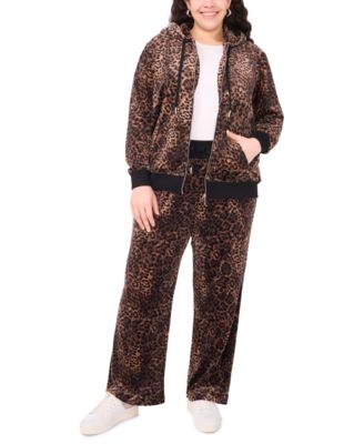 Plus Size Velour Animal-Print Zip-Front Hoodie Jacket
