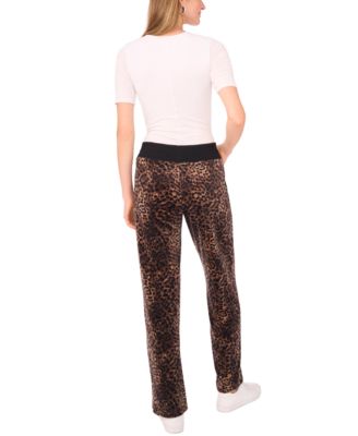 Women's Velour Animal-Print Drawstring-Waist Straight-Leg Pants