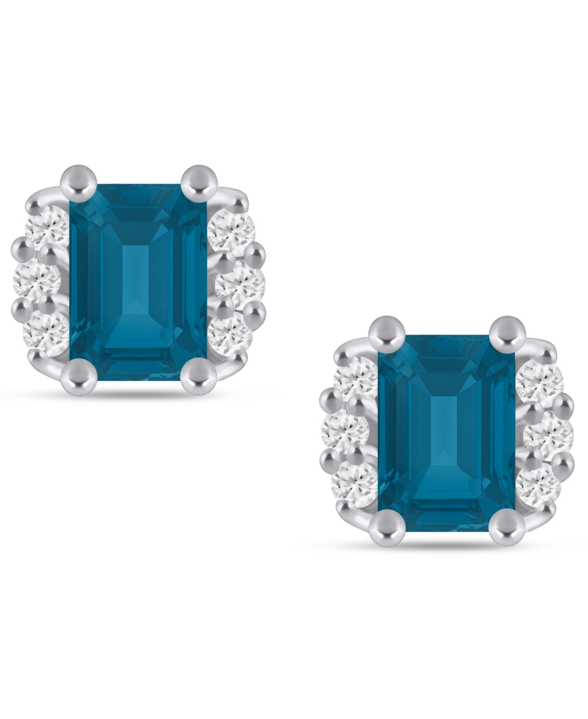 Macy's Gemstone And Diamond 1/3" Stud Earrings In 10k White Gold (also In 10k Yellow Gold)