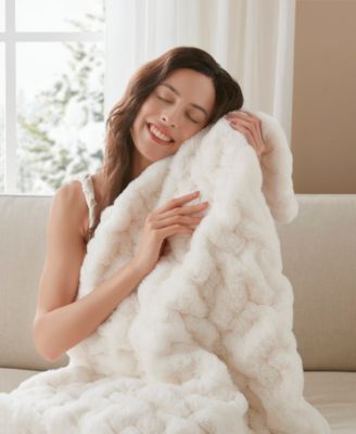 Ruched Reversible Faux-Fur Throw, 50" x 60"