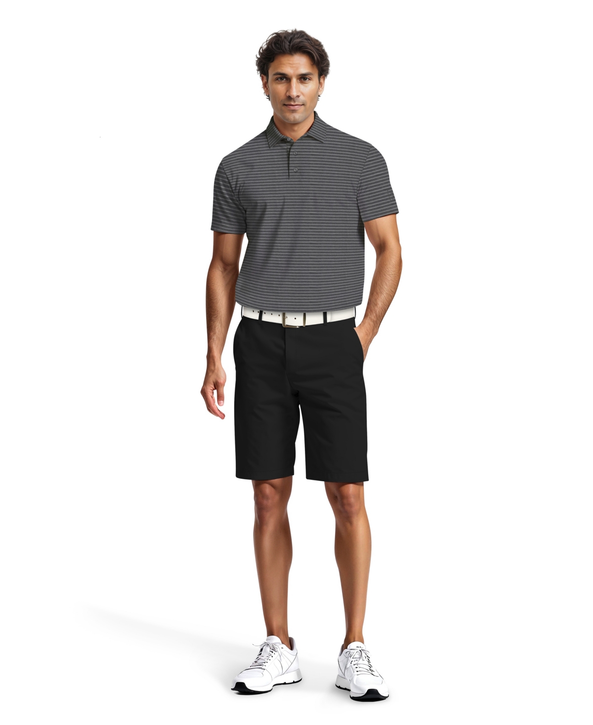 Pga Tour Men's Heathered Stripe Golf Polo Shirt In Gray