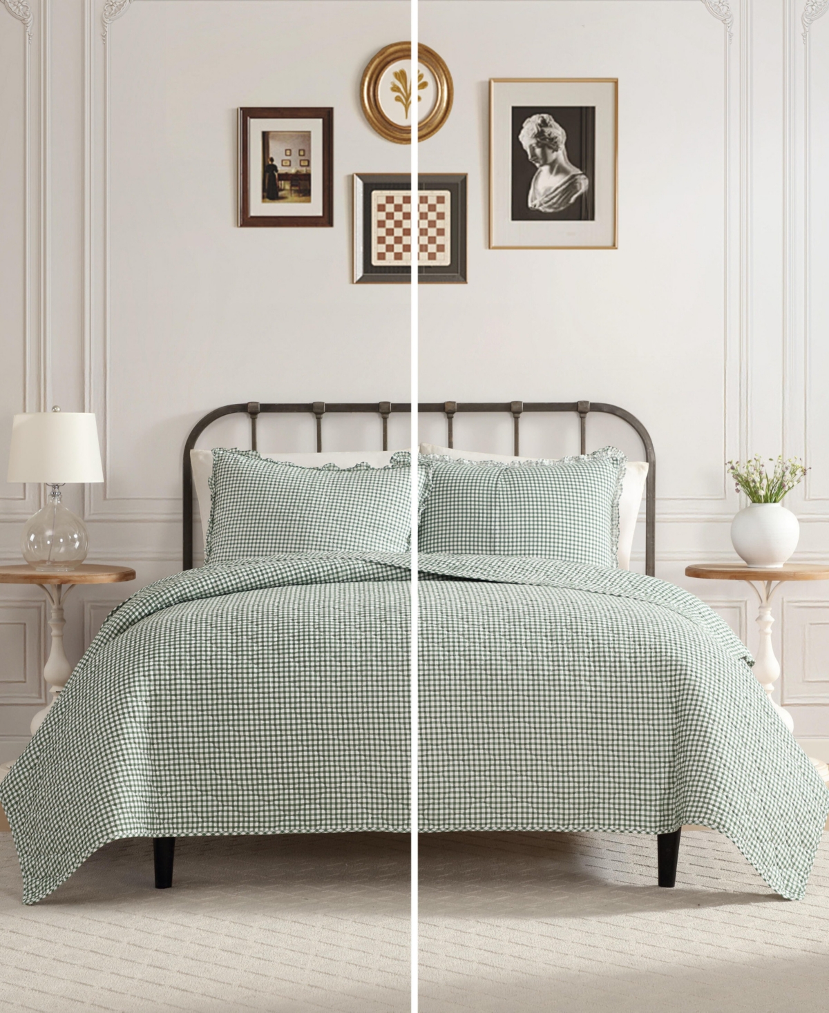 Laura Ashley Gracie's Gingham Cotton 2-pc. Quilt Set, Twin In Green