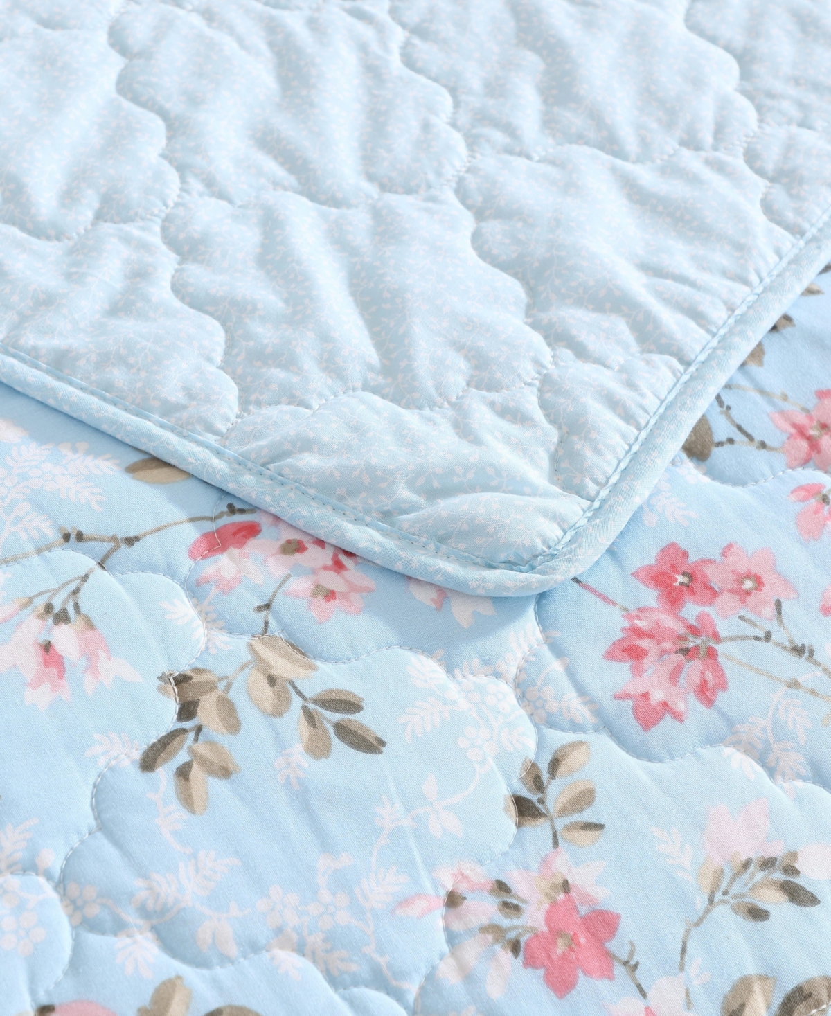 Laura Ashley Blissful Dream Cotton 3-pc. Quilt Set, Full/queen In Blue