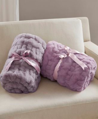 Ruched Reversible Faux-Fur Throw, 50" x 60"