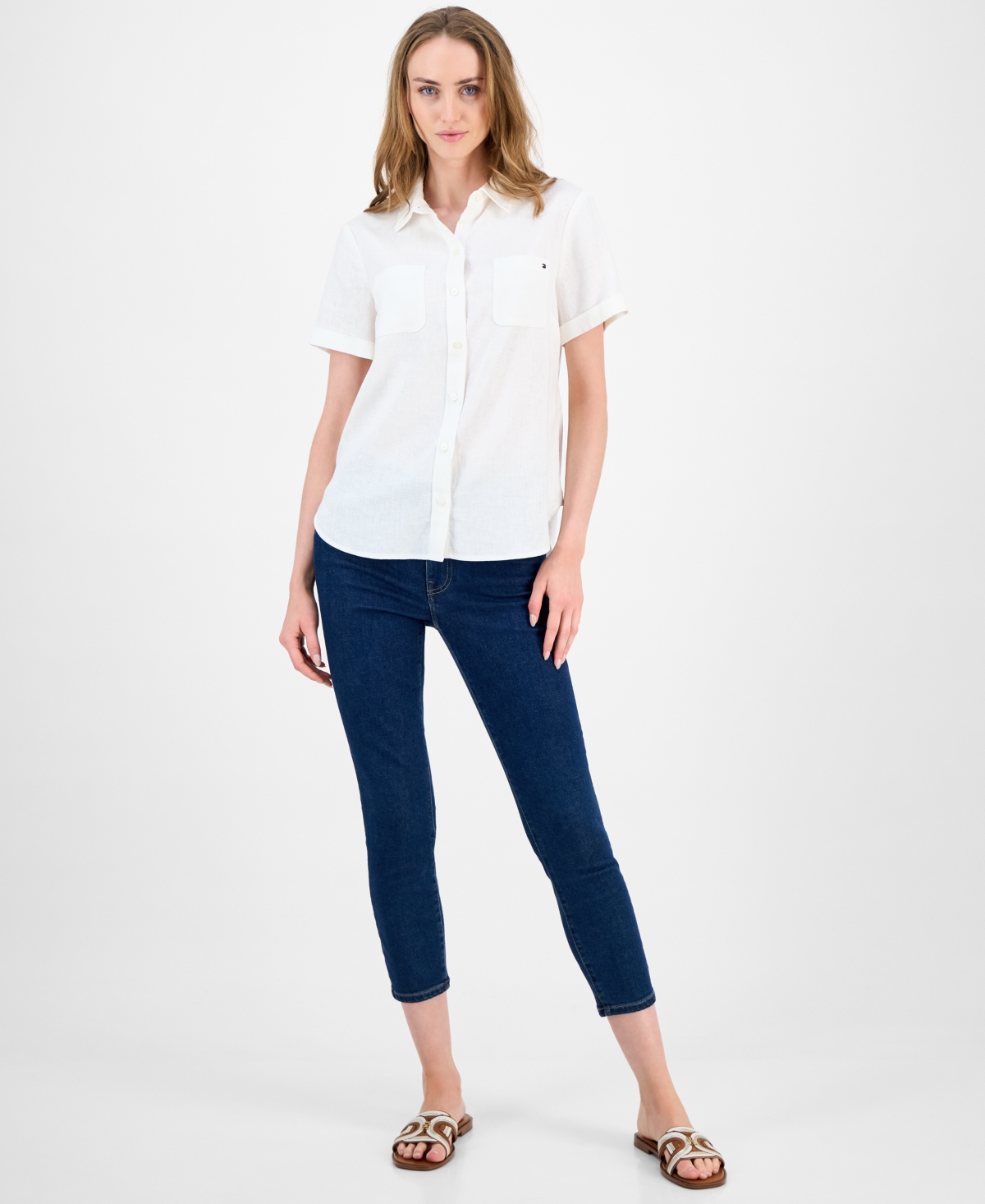 Tommy Hilfiger Women's Cuffed Short-Sleeve Camp Shirt