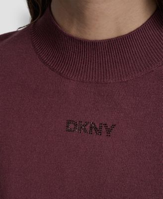 Petite Mock-Neck Embellished-Logo Sweater 