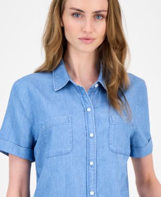 Women's Chambray Short-Sleeve Camp Shirt
