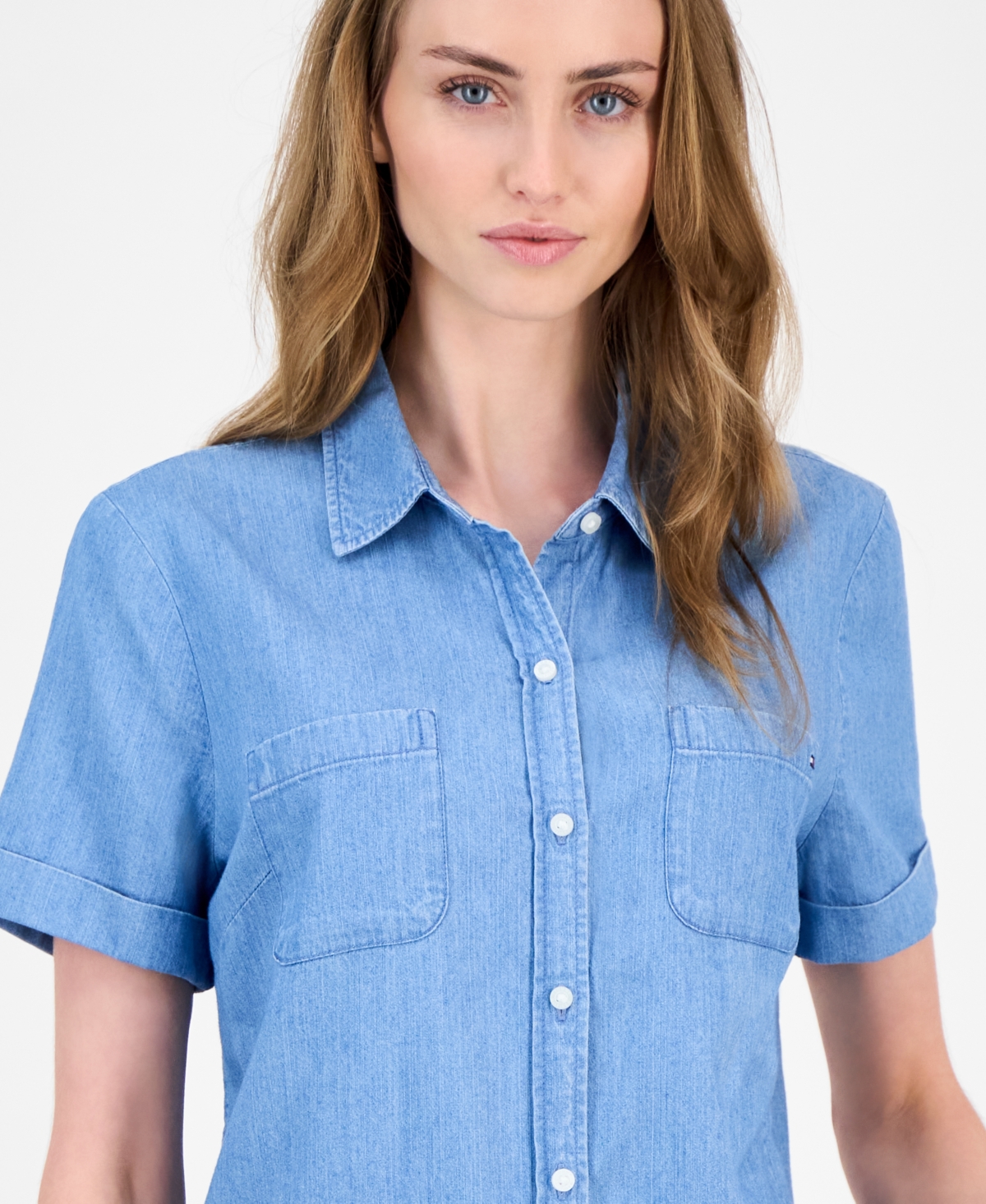 Tommy Hilfiger Women's Chambray Short-Sleeve Camp Shirt