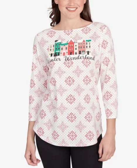 Petite Winter Wonderland Snowflake Knit Top - Lipstick Multi