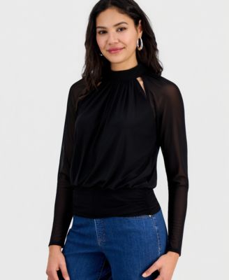 Women's Long-Sleeve Mesh Cutout Top, Macy's Exclusive