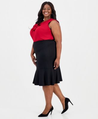 Plus Size Pull-On Ruffle-Hem Compression Skirt