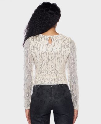 Juniors' Fringe Detail Long Sleeve Top