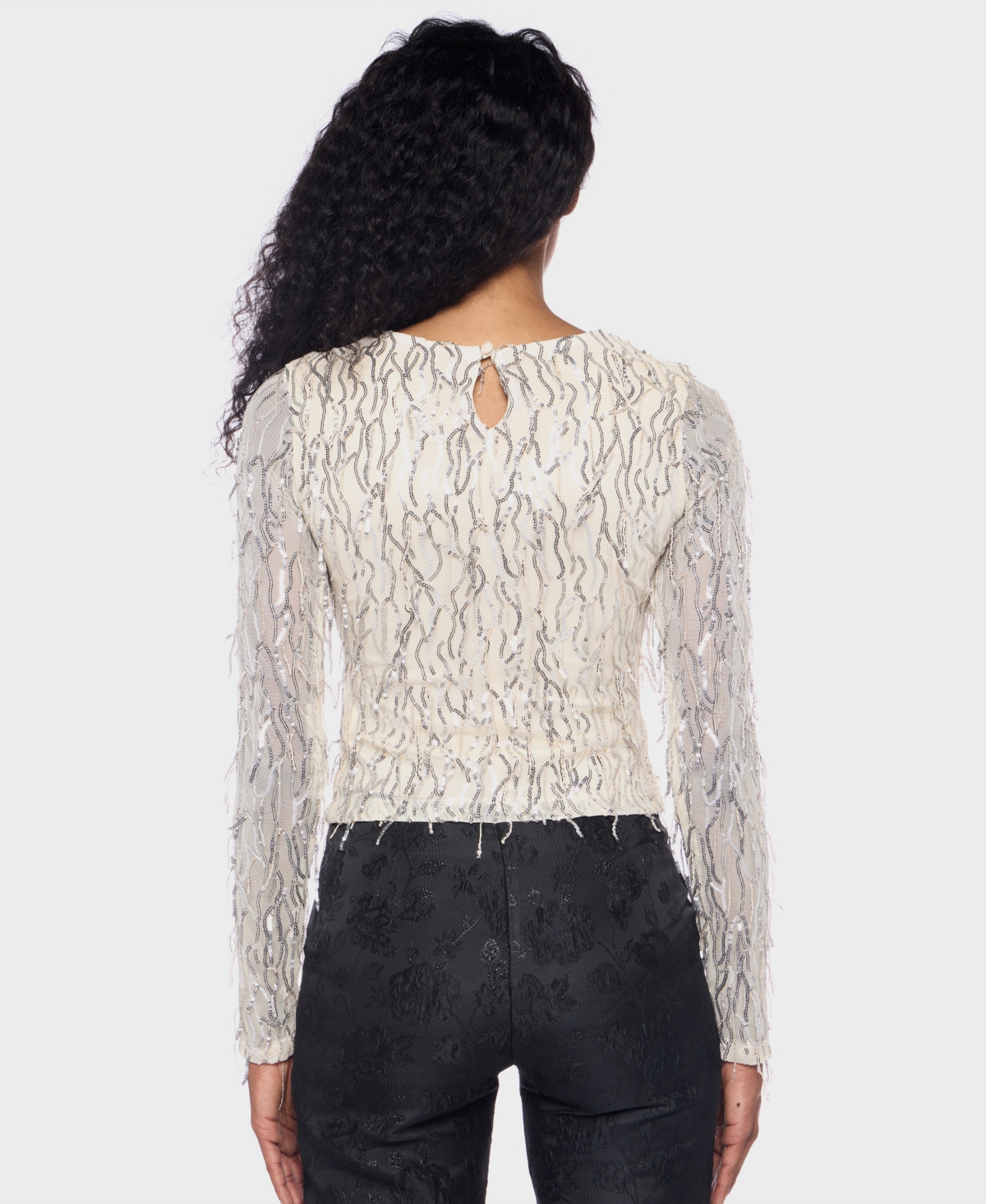 Alex & Sophia Women's Fringe Detail Long Sleeve Top In Multi