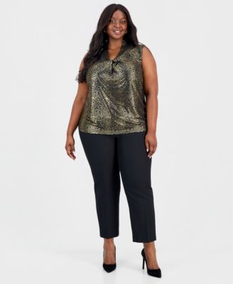 Plus Size Foil-Print Knot-Front Top