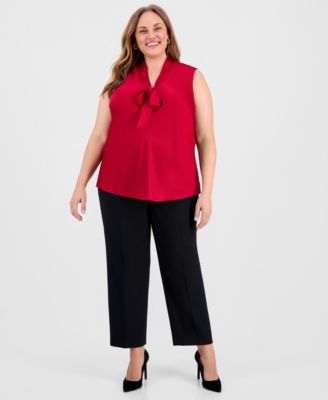 Plus Size Satin Tie-Front Sleeveless Top