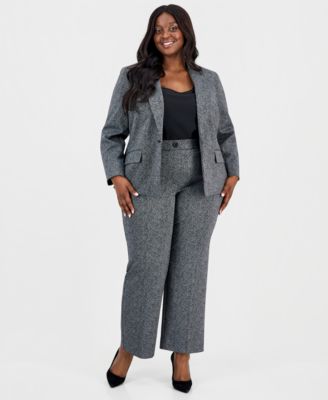 Plus Size Herringbone One-Button Blazer