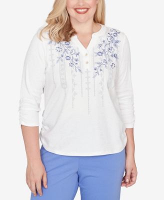 Women's Casual Vibe Geometric Floral Ruched Henley Top