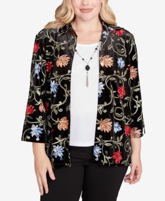 Women's Jet Setter Rich Velvet Floral Two In One Top with Necklace