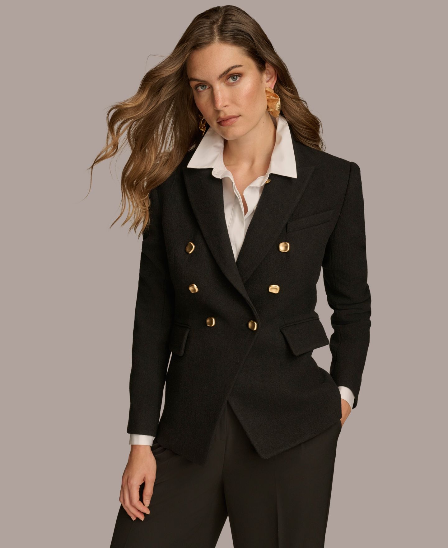 Женский пиджак Donna Karan New York Double Breasted Buttoned Blazer, цвет: Чёрный — фото 8