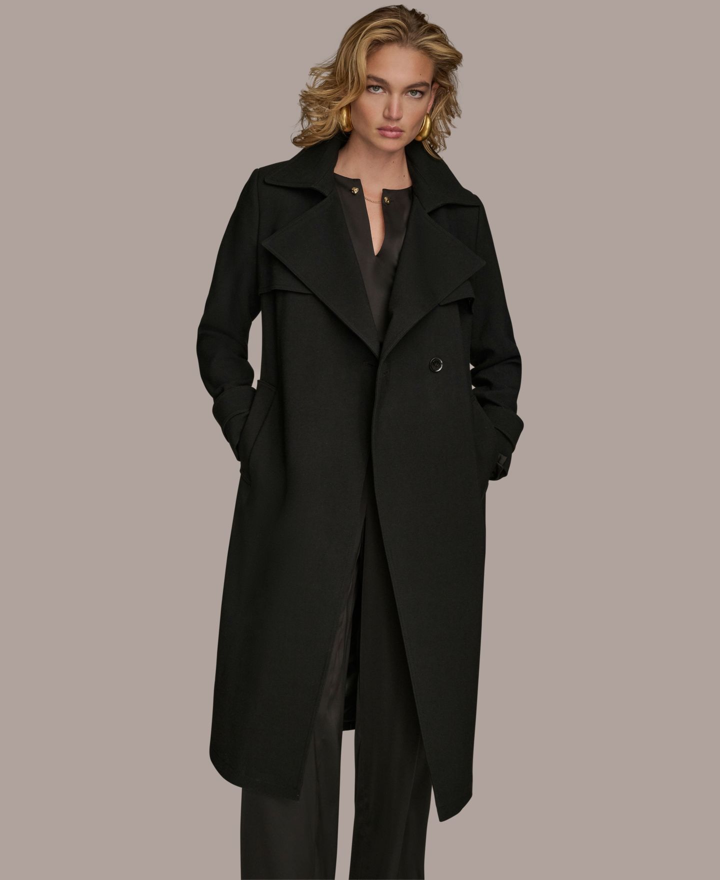 Женское пальто Donna Karan New York Belted Notched-Collar Trench, цвет: Чёрный — фото 6