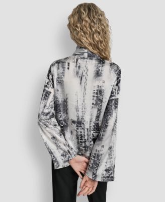 Women's Printed Neck Tie Long Sleeve Blouse
