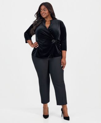 Plus Size Velvet Embellished Wrap Top